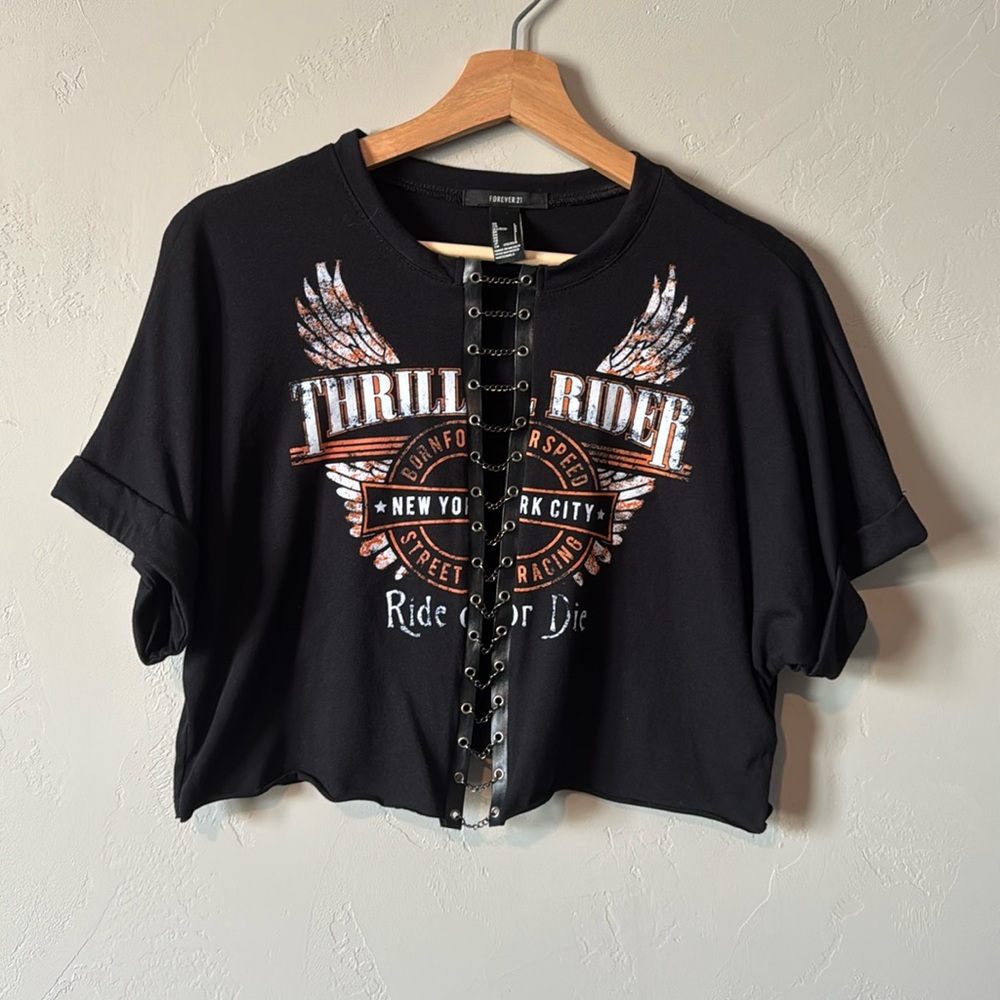 Distressed Racer Cropped Tee